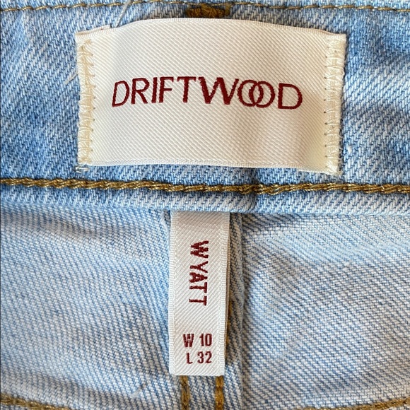 DRIFTWOOD Wyatt Embroidered Daisies Light Wash Blue Denim Flared Leg Jeans 10 - Picture 7 of 9